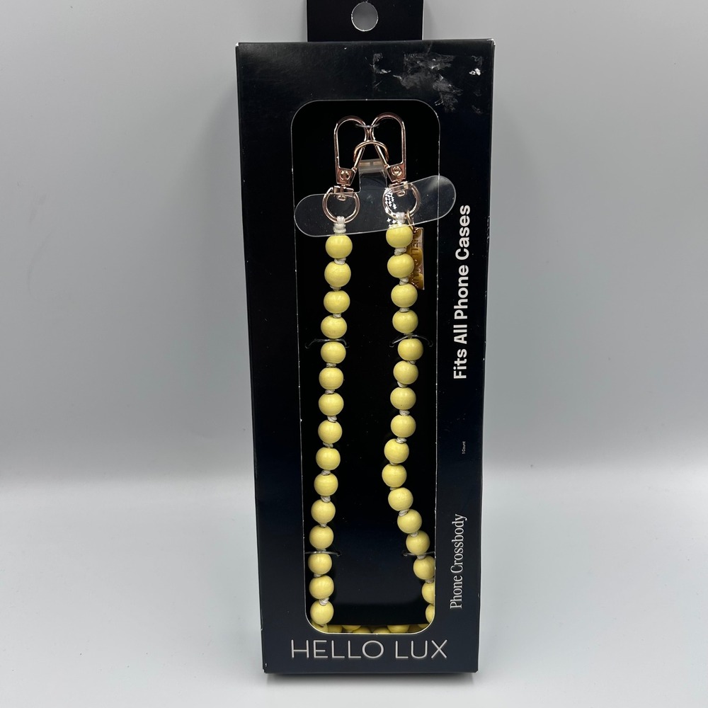 Hello Lux Yellow Beaded Phone Crossbody Strap Universal 51.2in Wood Bead Chain